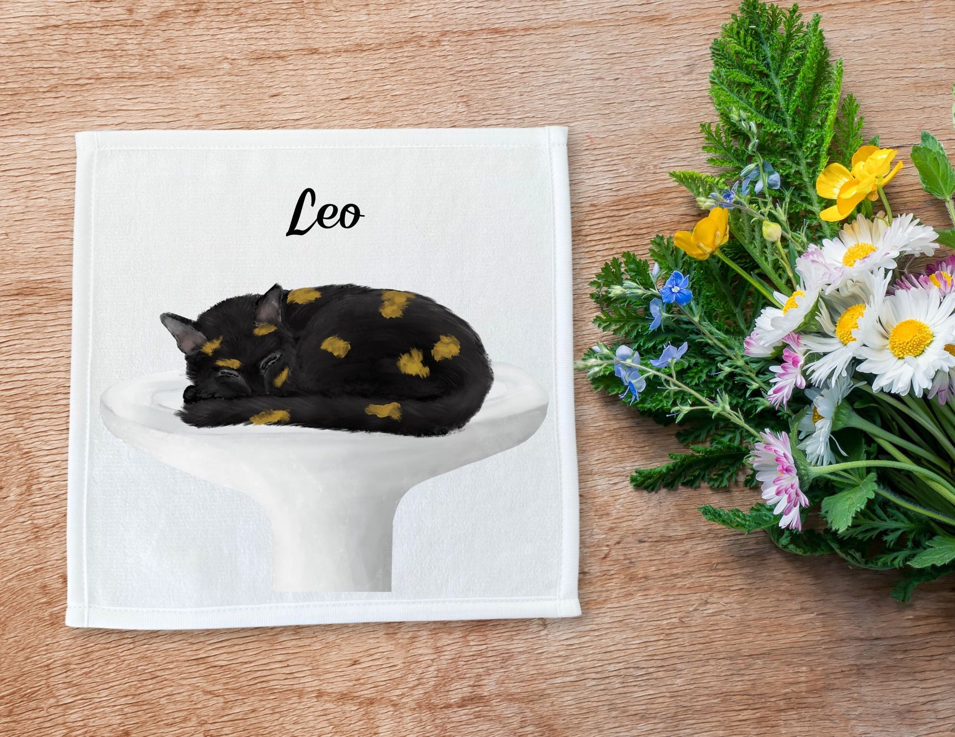 Sleeping Tortoiseshell Cat Washcloth - MerikaArt