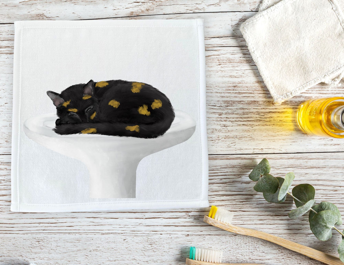 Sleeping Tortoiseshell Cat Washcloth - MerikaArt