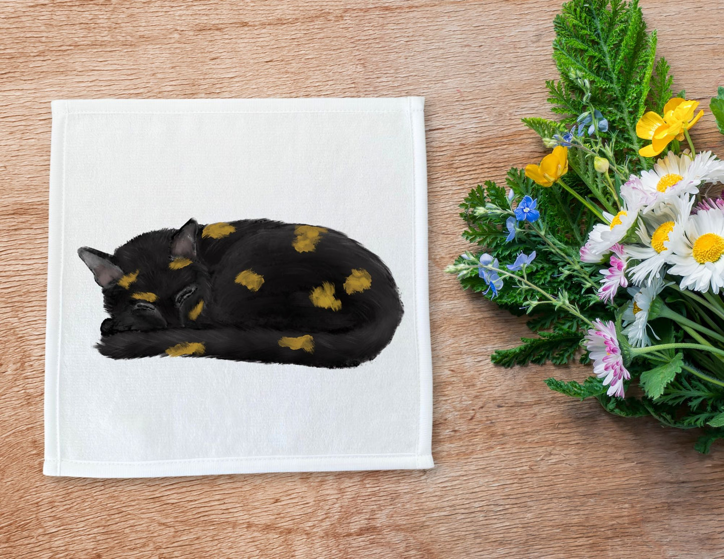 Sleeping Tortoiseshell Cat Washcloth - MerikaArt