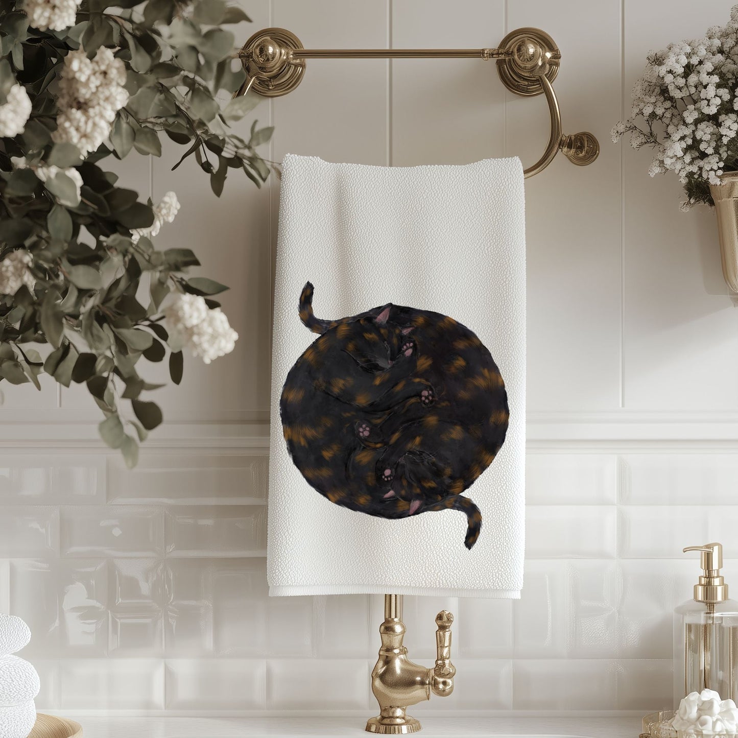 Sleeping Tortoiseshell Cats Bathroom Towel - MerikaArt