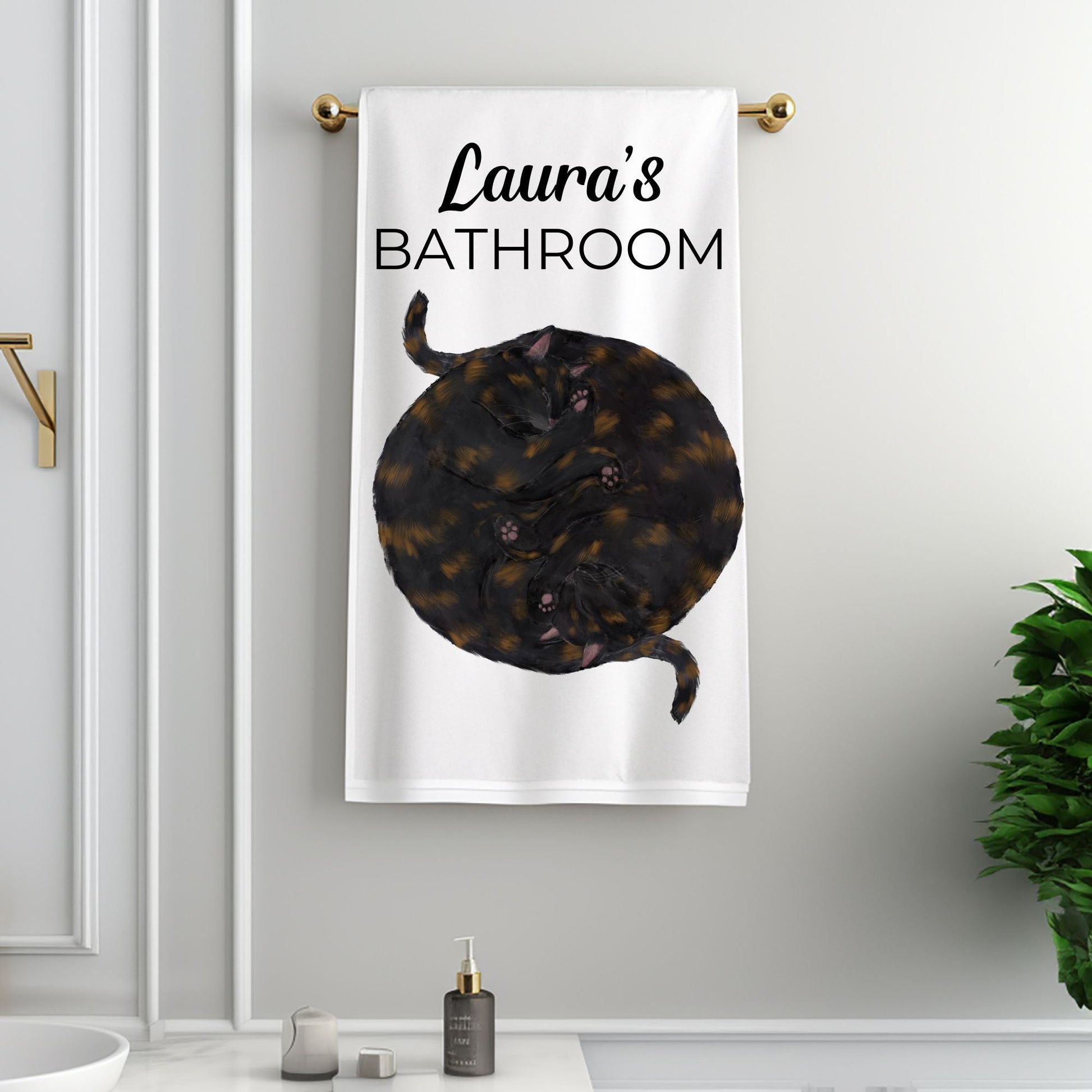 Sleeping Tortoiseshell Cats Bathroom Towel - MerikaArt