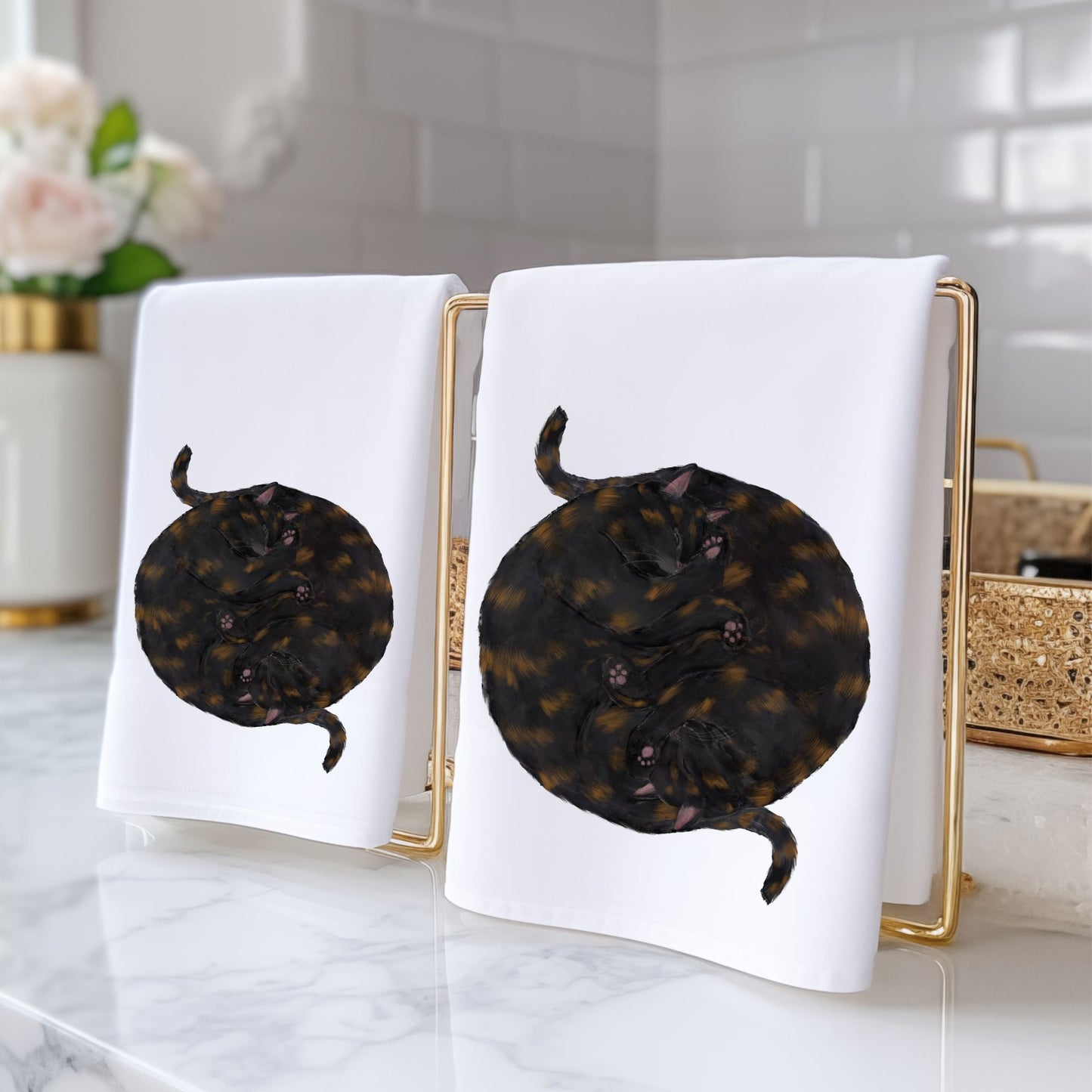 Sleeping Tortoiseshell Cats Bathroom Towel - MerikaArt