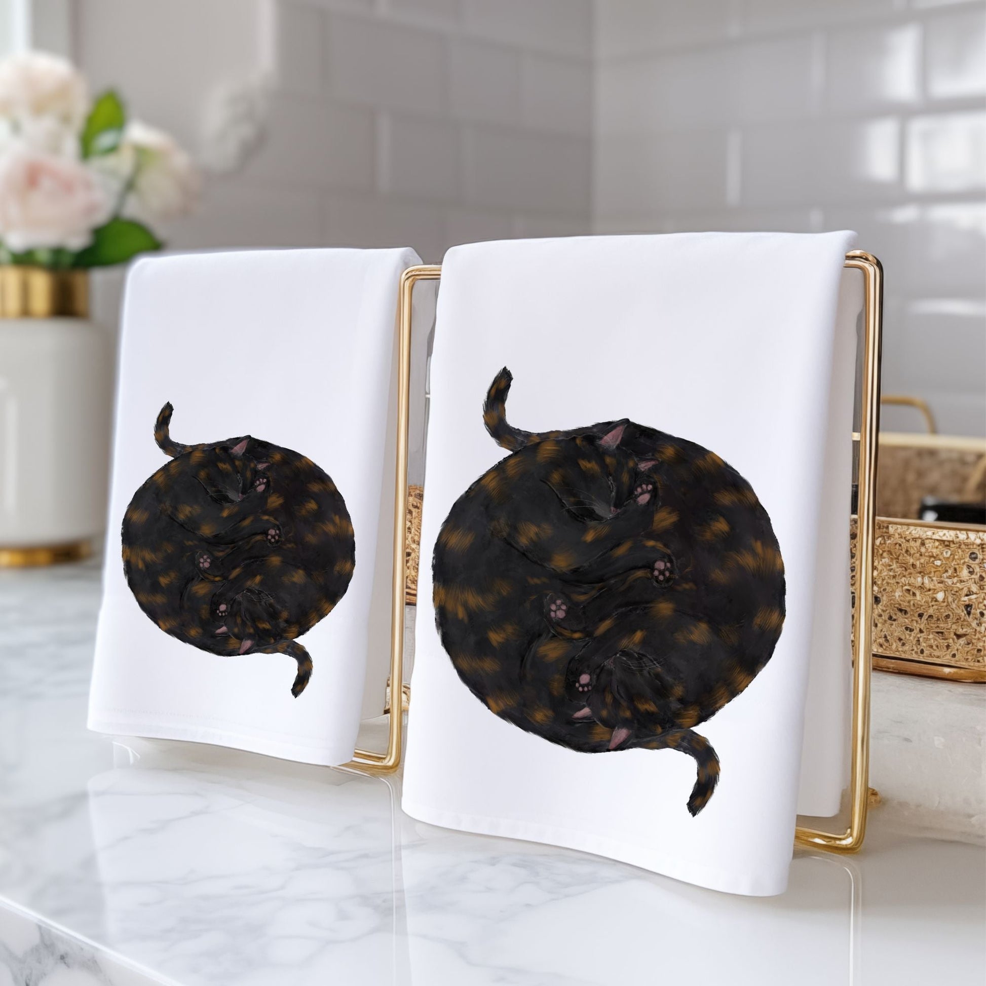 Sleeping Tortoiseshell Cats Bathroom Towel - MerikaArt