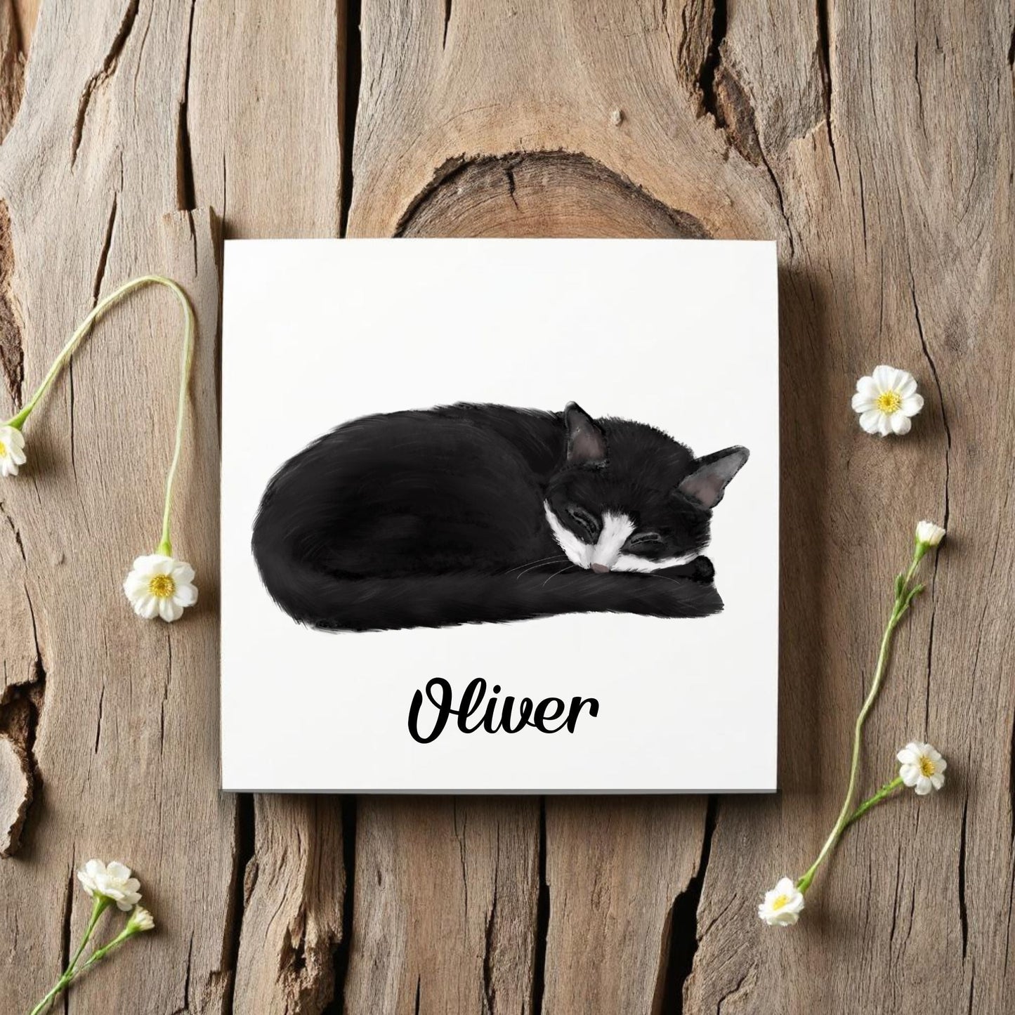 Sleeping Tuxedo Cat Ceramic Tile - MerikaArt