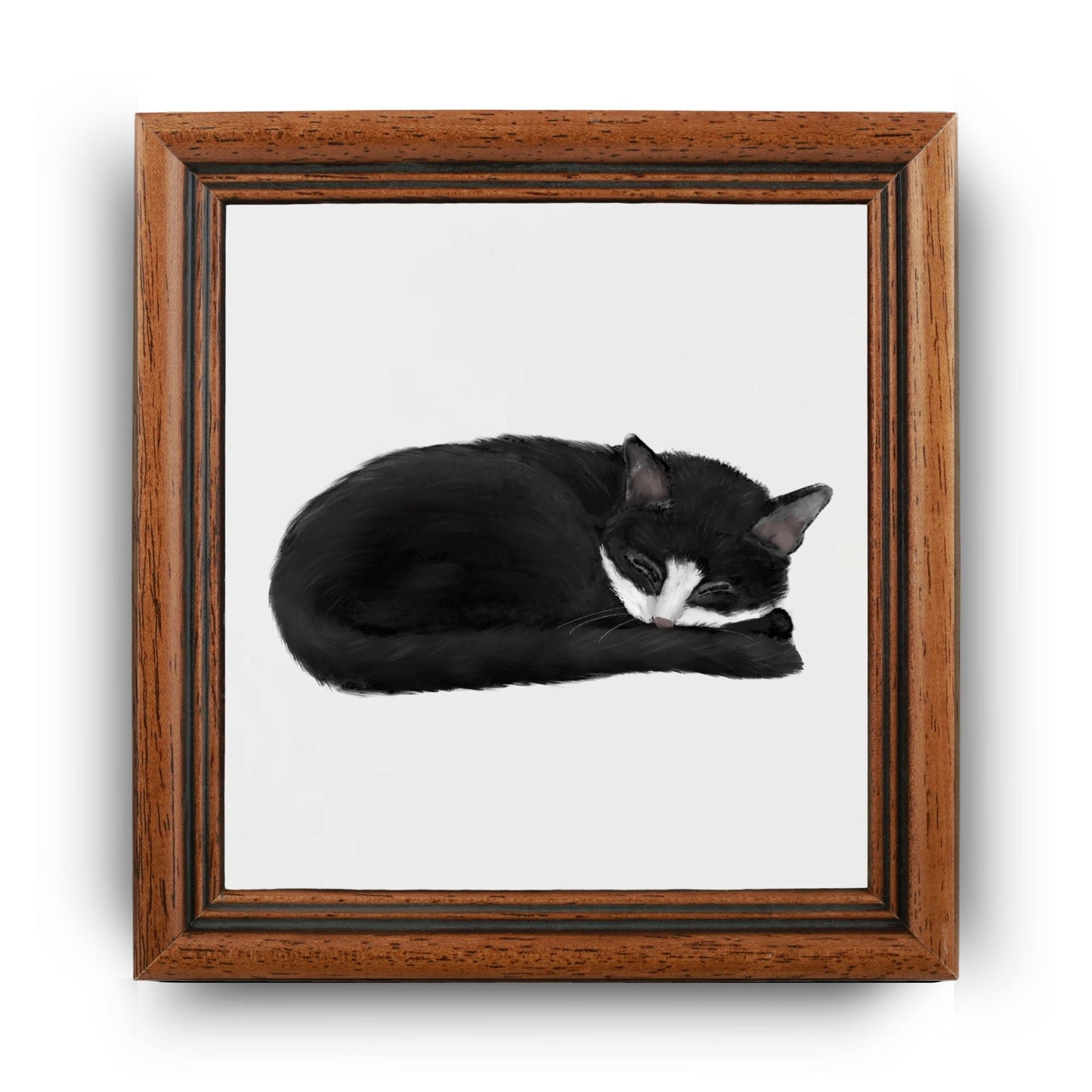 Sleeping Tuxedo Cat Ceramic Tile - MerikaArt