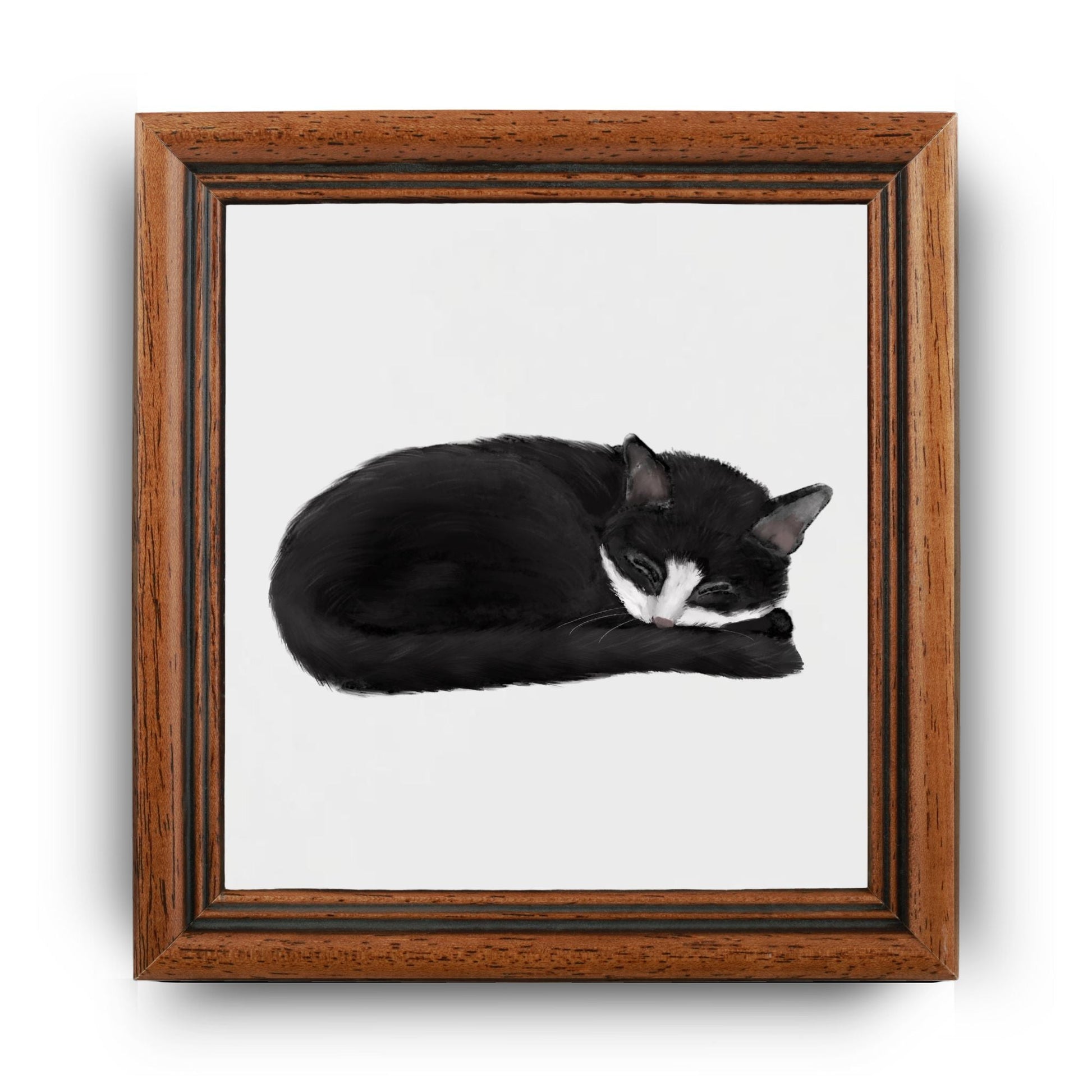 Sleeping Tuxedo Cat Ceramic Tile - MerikaArt