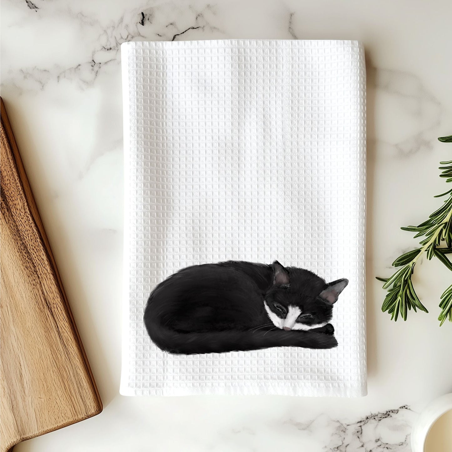 Sleeping Tuxedo Cat Kitchen Towel - MerikaArt