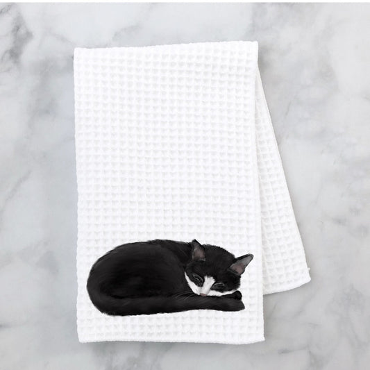 Sleeping Tuxedo Cat Kitchen Towel - MerikaArt
