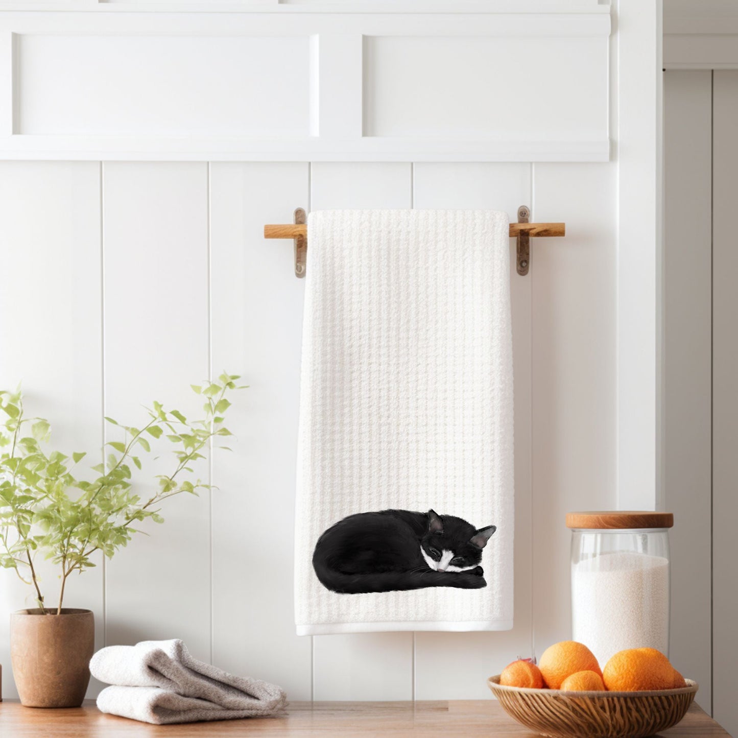 Sleeping Tuxedo Cat Kitchen Towel - MerikaArt