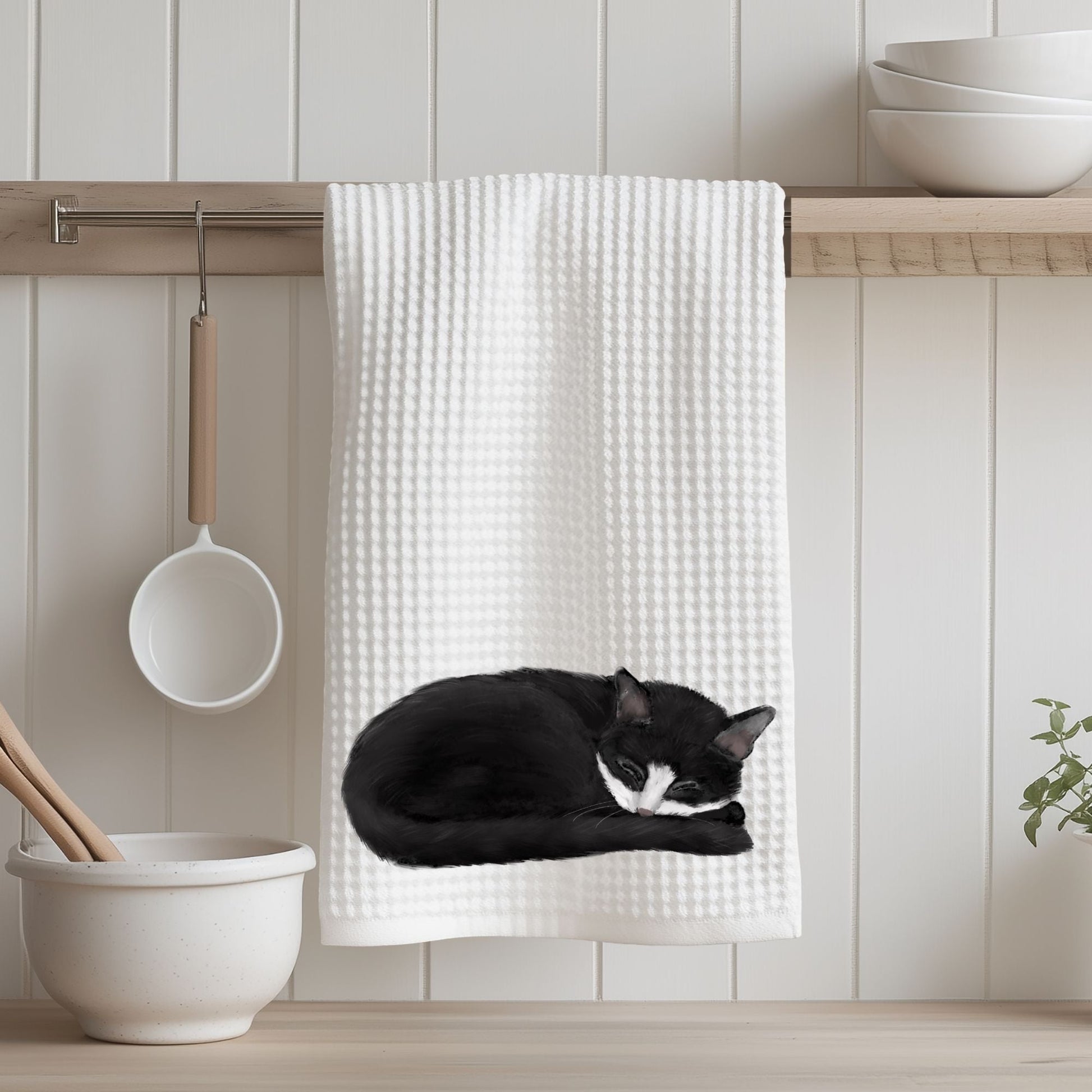 Sleeping Tuxedo Cat Kitchen Towel - MerikaArt