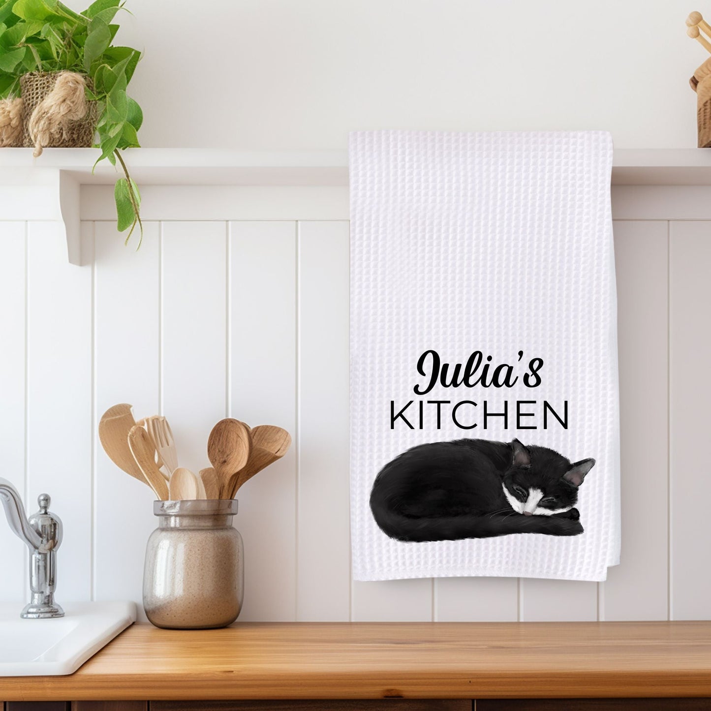 Sleeping Tuxedo Cat Kitchen Towel - MerikaArt
