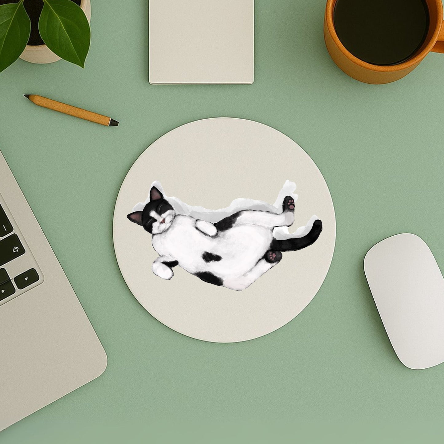 Sleeping Tuxedo Cat Mousepad - MerikaArt