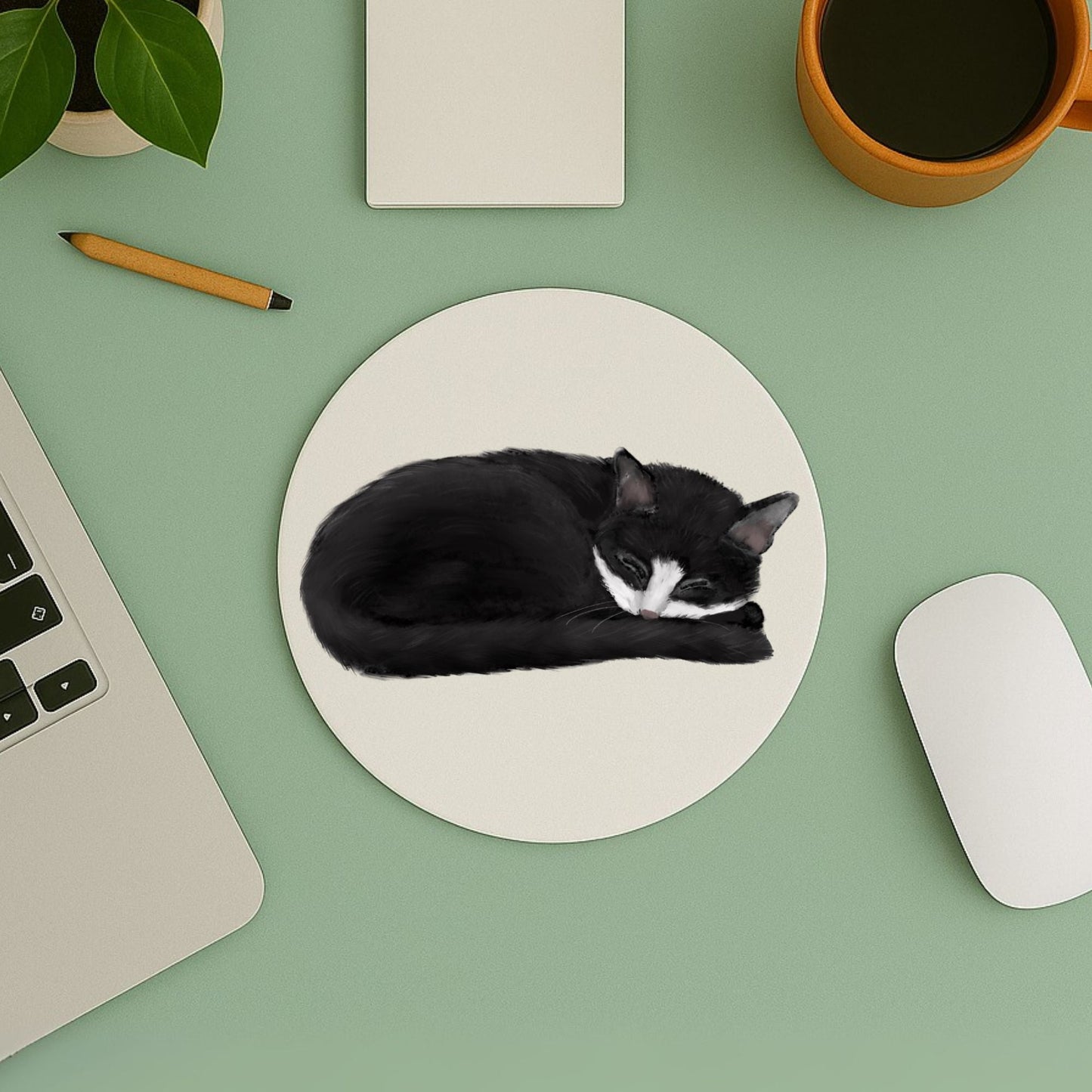 Sleeping Tuxedo Cat Mousepad - MerikaArt