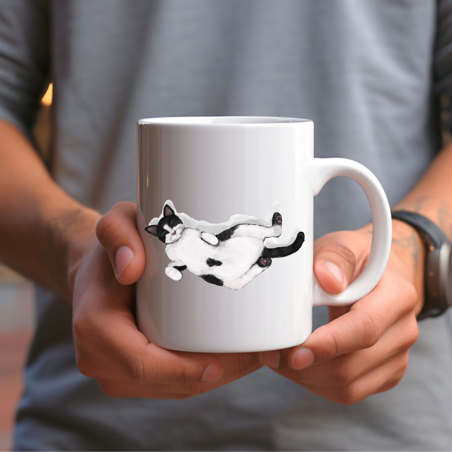Sleeping Tuxedo Cat Mug - MerikaArt