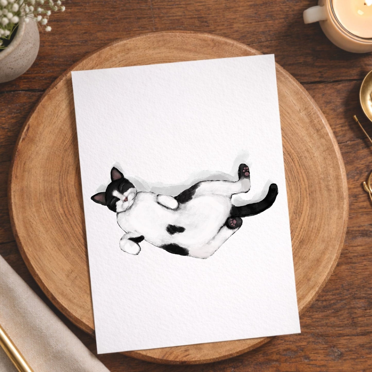 Sleeping Tuxedo Cat Postcard - MerikaArt