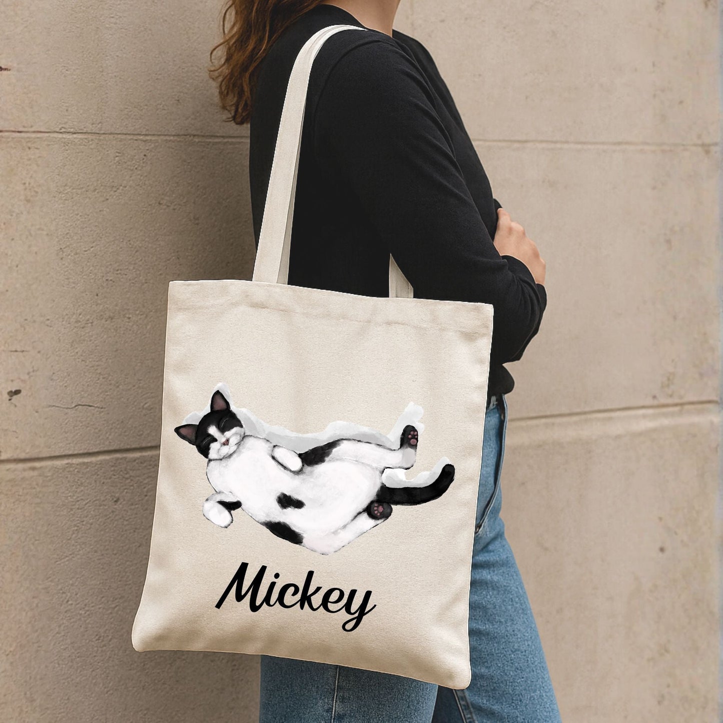 Sleeping Tuxedo Cat Tote Bag - MerikaArt