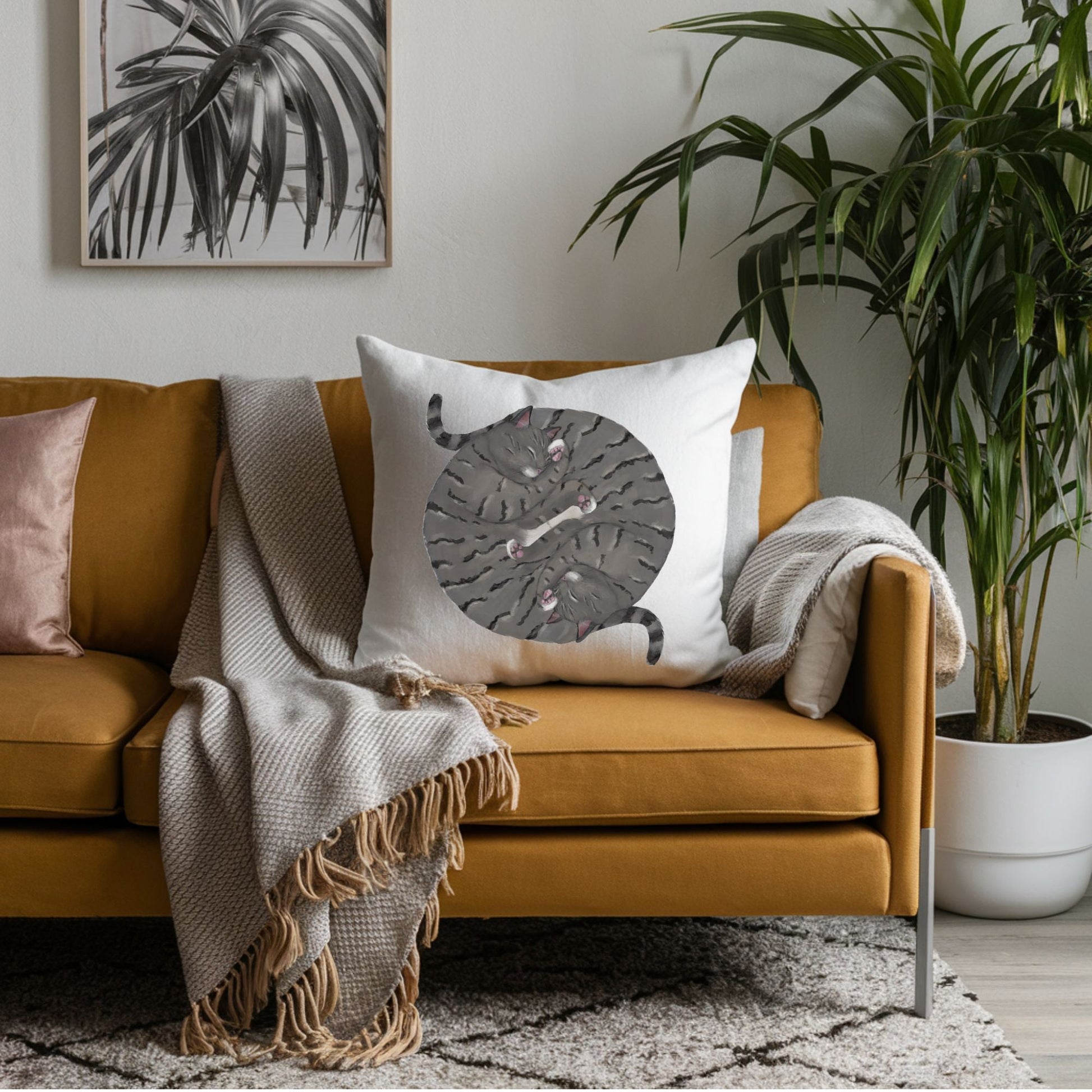 Sleeping Twin Tabby Cats Pillow - MerikaArt