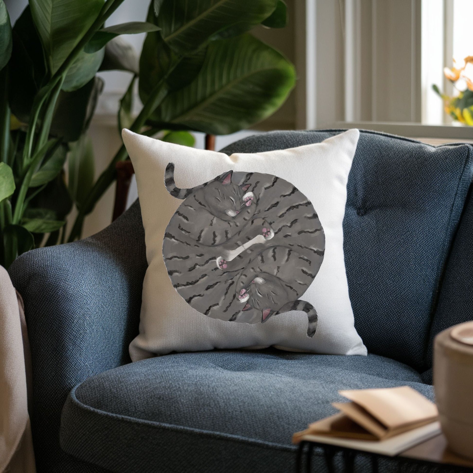 Sleeping Twin Tabby Cats Pillow - MerikaArt