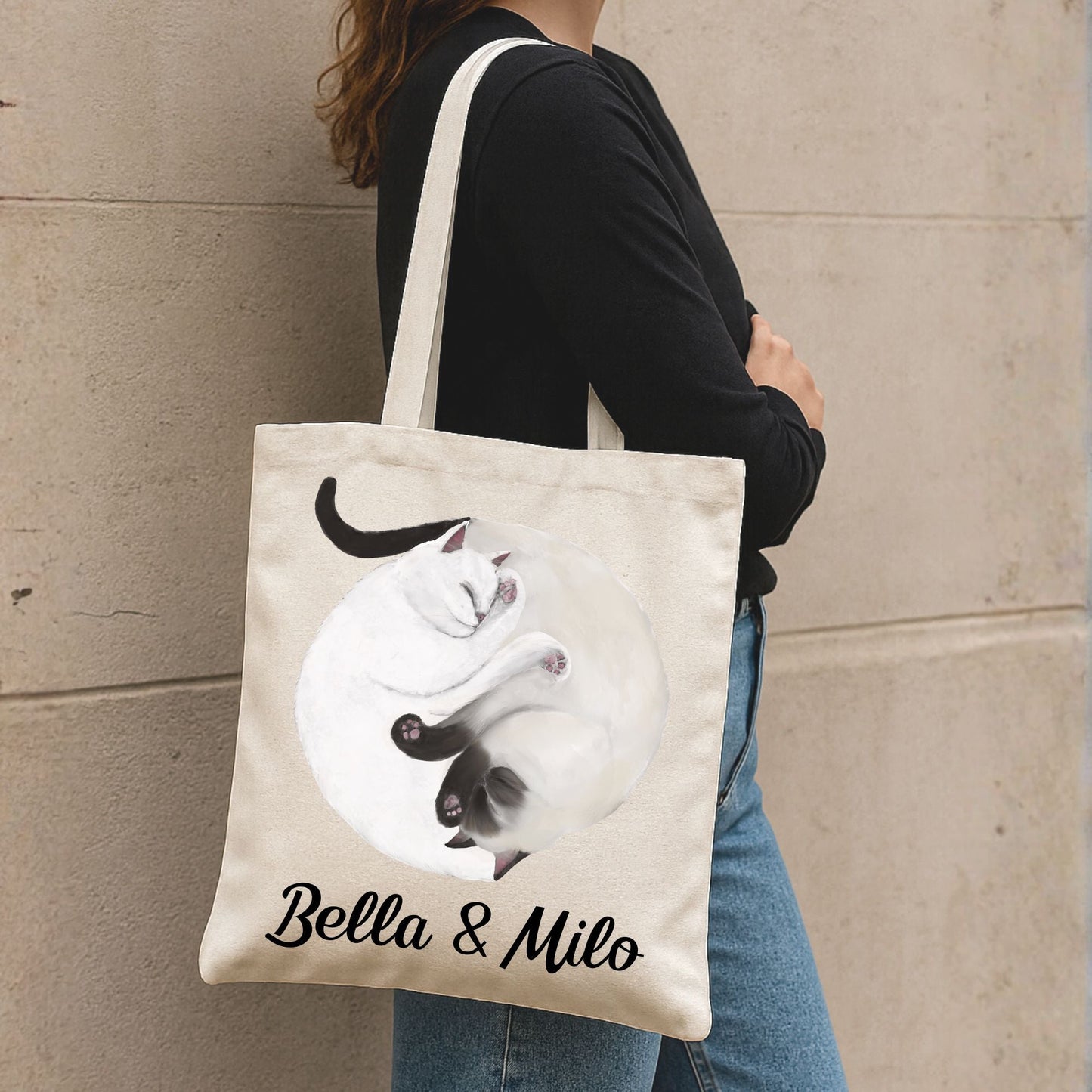 Sleeping White and Siamese Cats Canvas Tote Bag - MerikaArt