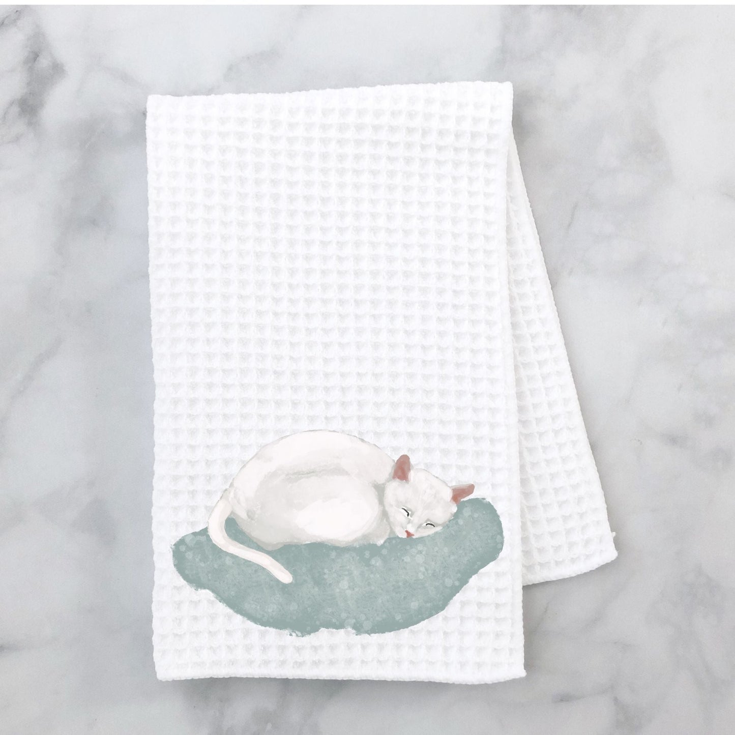 Sleeping White Cat Kitchen Towel - MerikaArt