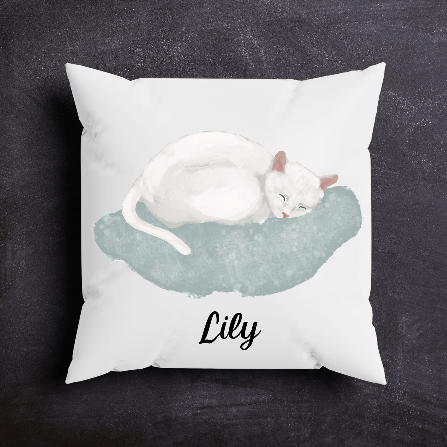 Sleeping White Cat Pillow - MerikaArt