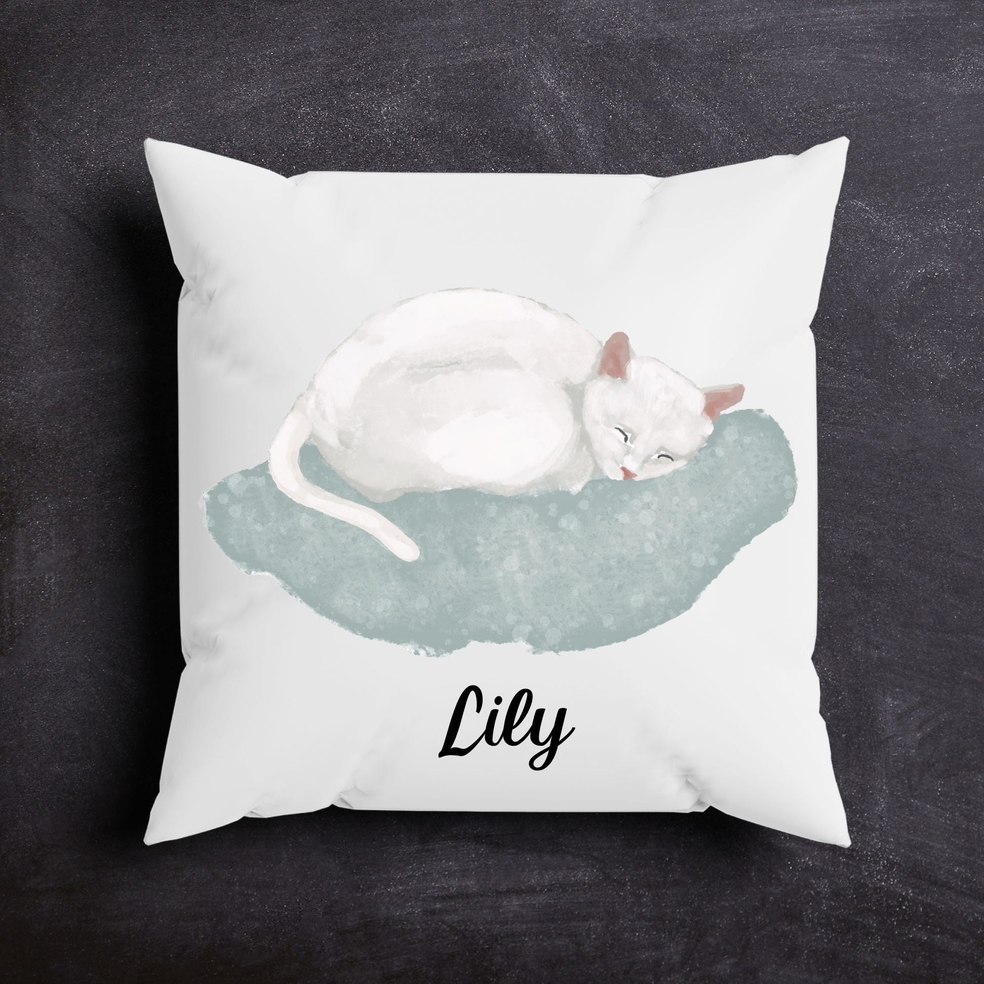 Sleeping White Cat Pillow - MerikaArt