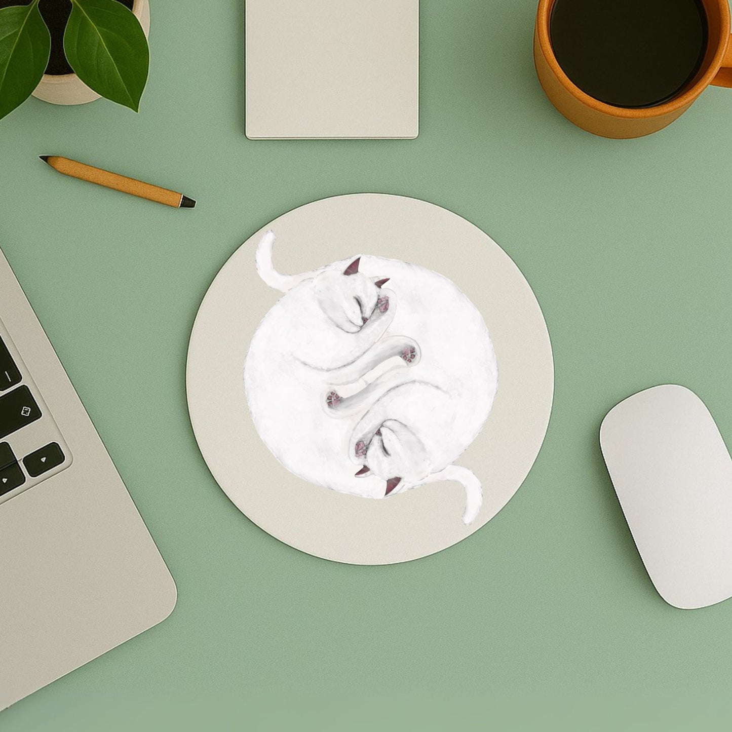 Sleeping White Cats Mousepad - MerikaArt