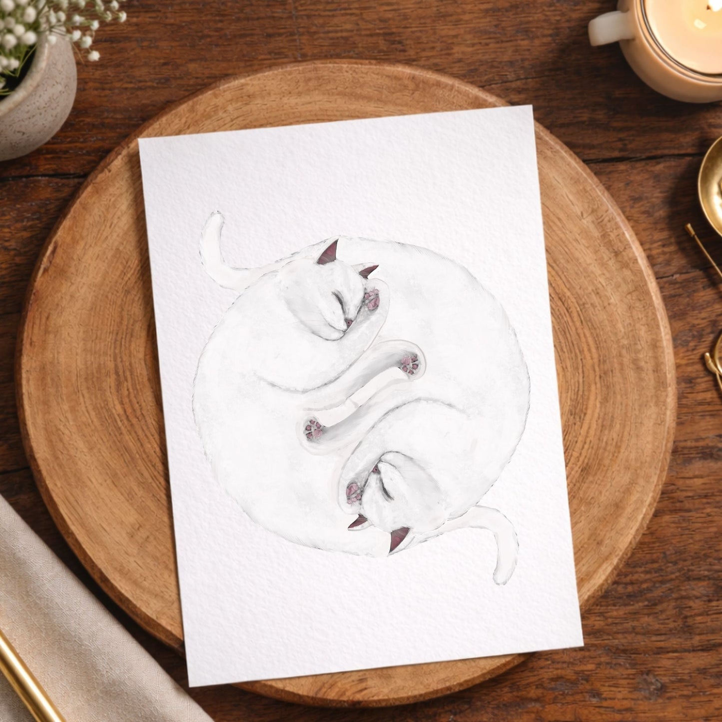 Sleeping White Cats Postcard - MerikaArt