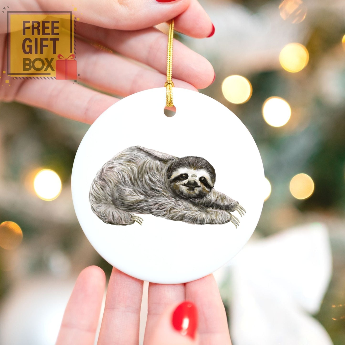 Sloth Ceramic Christmas Ornament - MerikaArt