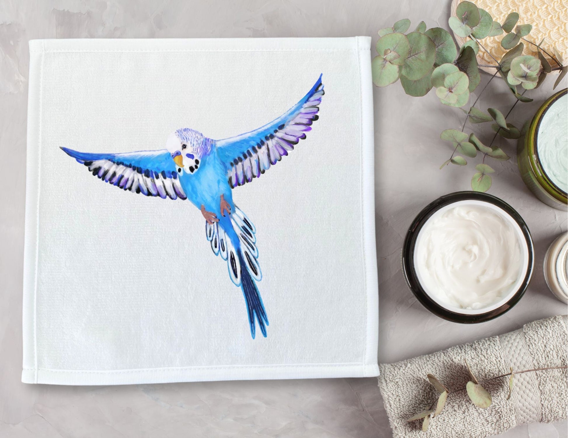 Soaring Budgie Washcloth – A Vibrant Touch for Bird Enthusiasts - MerikaArt