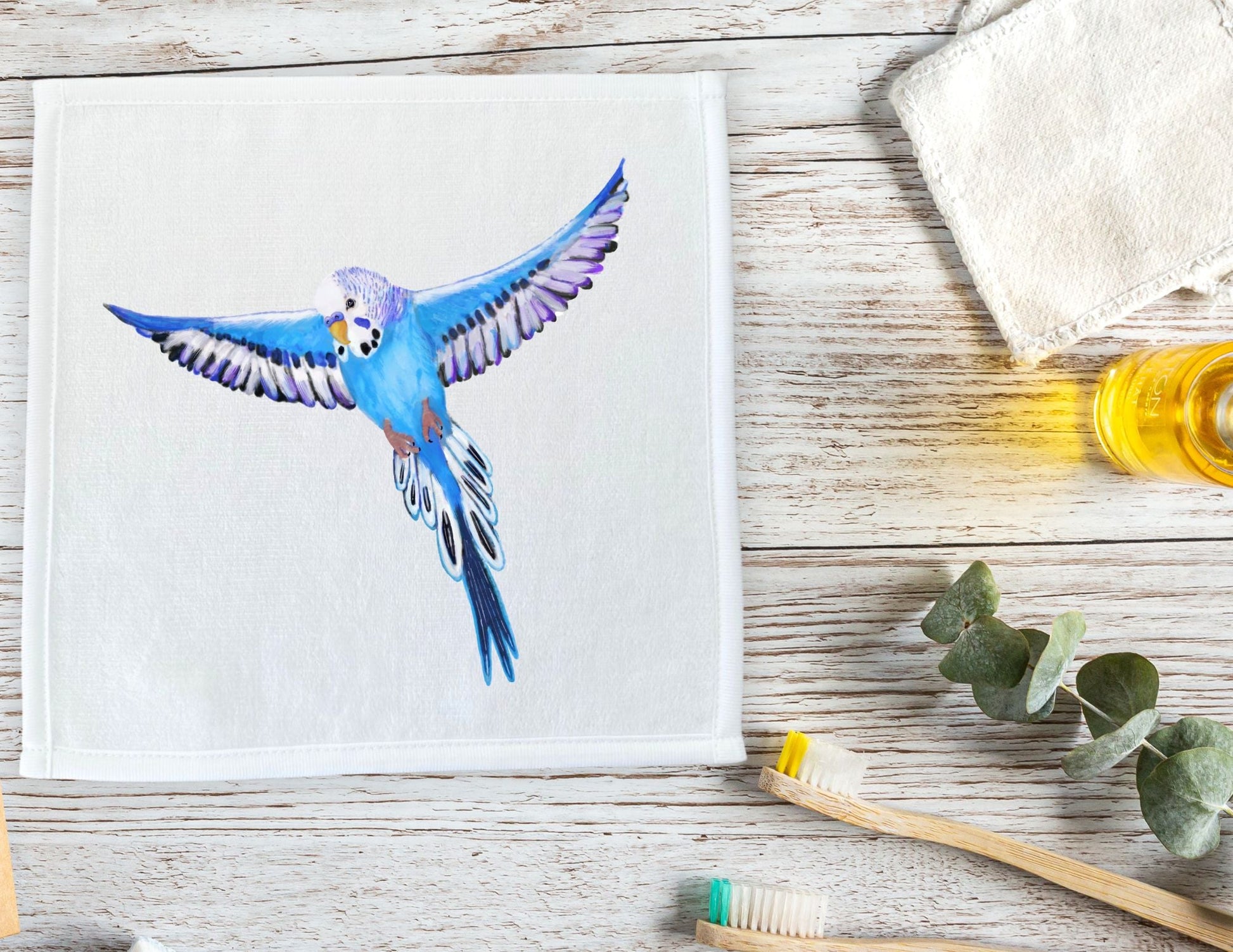 Soaring Budgie Washcloth – A Vibrant Touch for Bird Enthusiasts - MerikaArt
