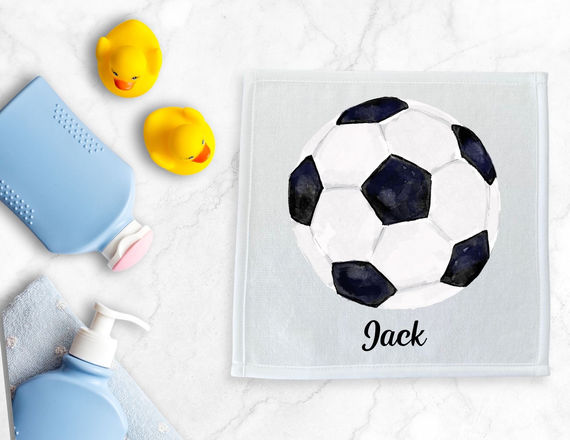 Soccer Ball Washcloth - Kids Bthroom Towel - MerikaArt