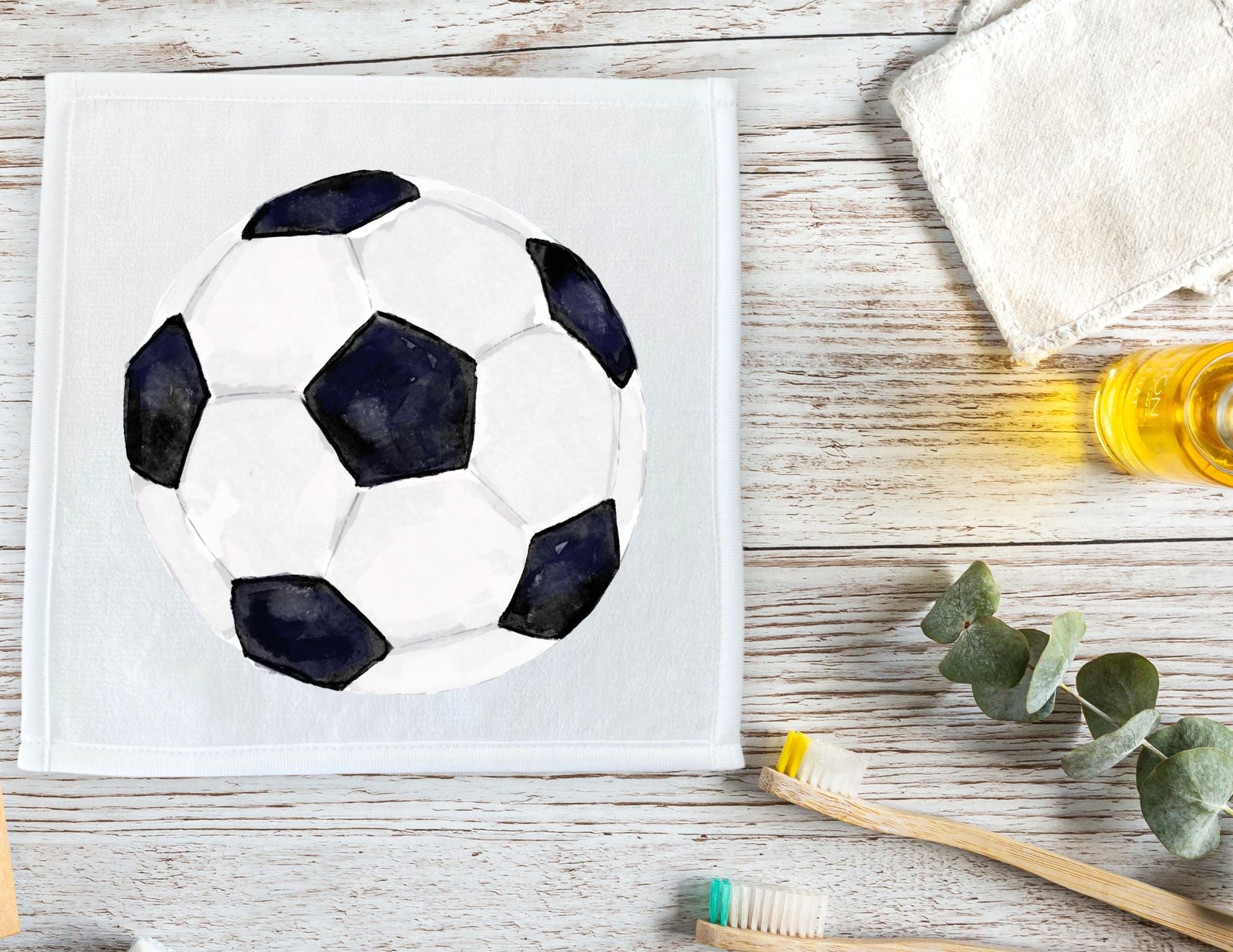 Soccer Ball Washcloth - Kids Bthroom Towel - MerikaArt