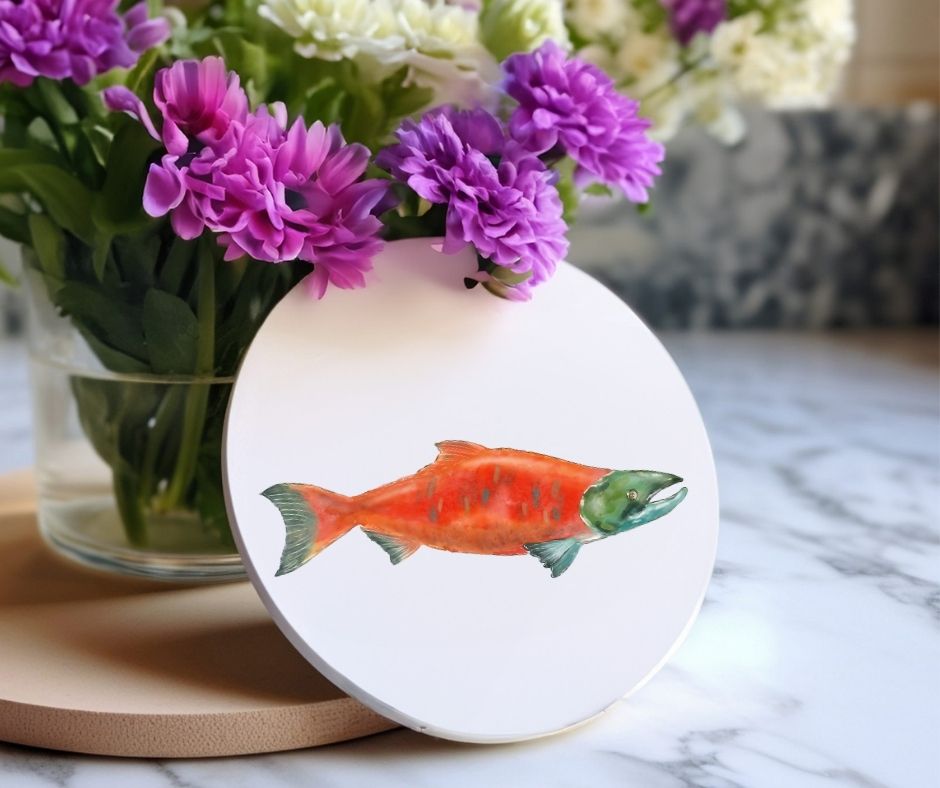 Sockeye Salmon Ceramic Coaster - MerikaArt