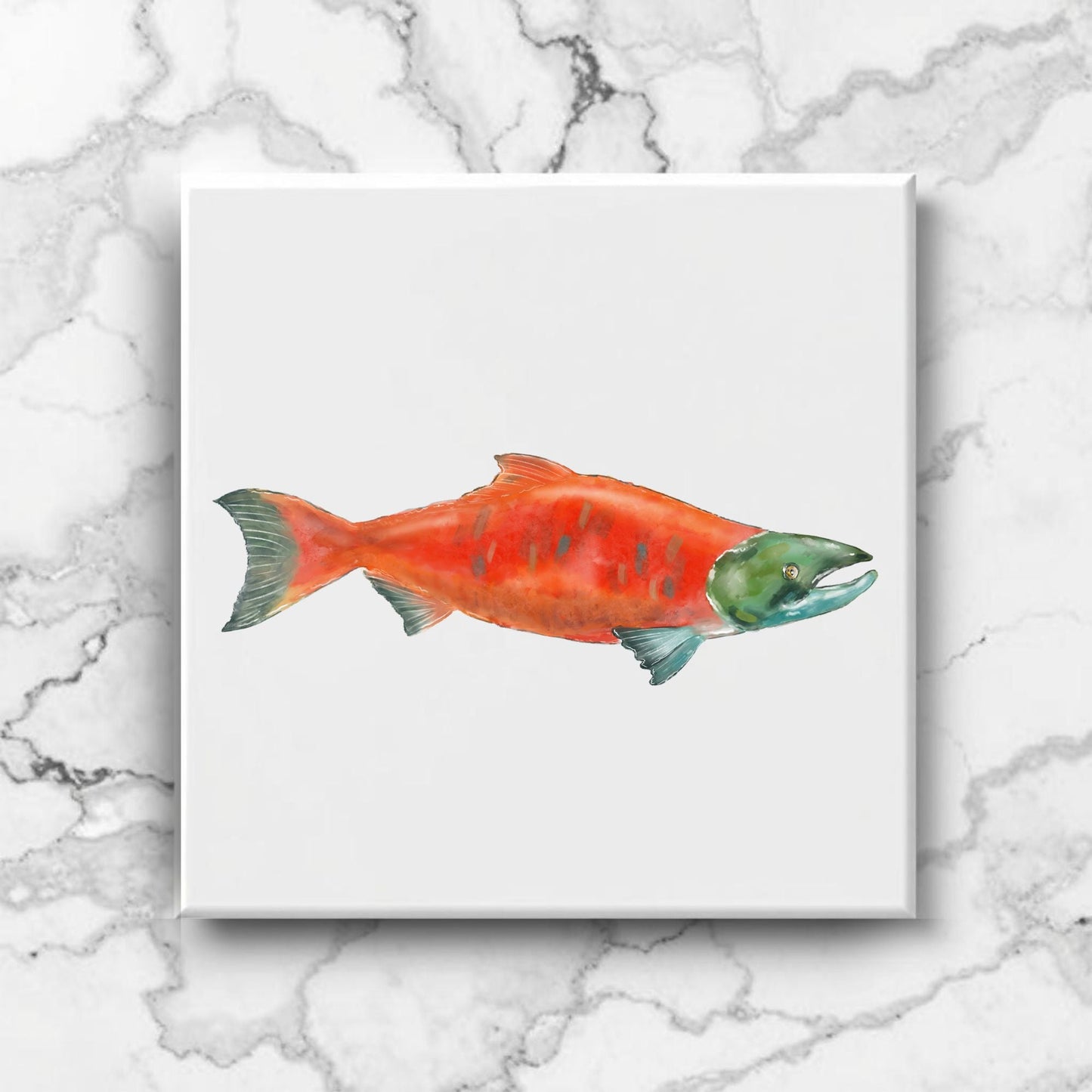 Sockeye Salmon Ceramic Tile – Handcrafted Marine Art - MerikaArt