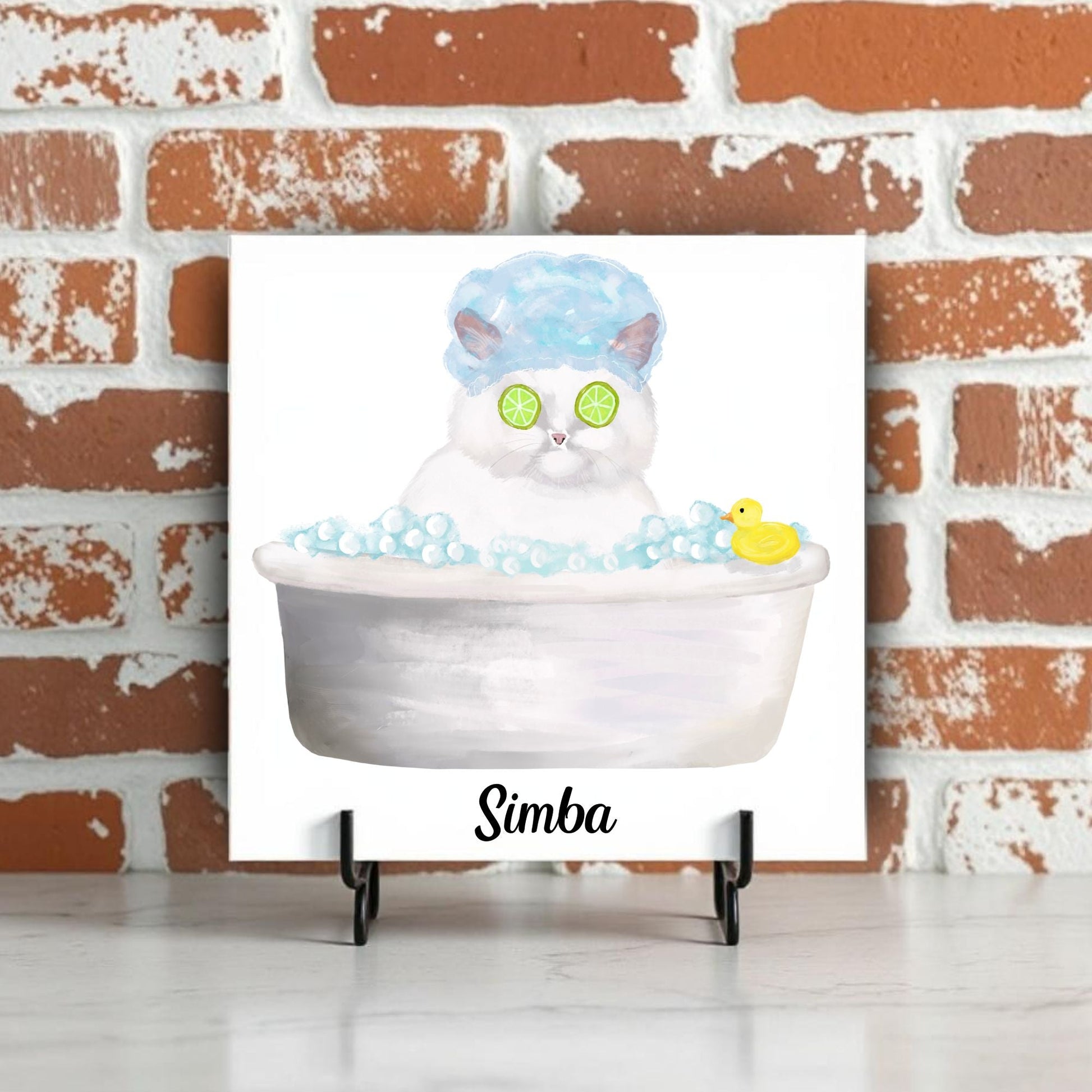 Spa Day Cat Ceramic Tile - MerikaArt
