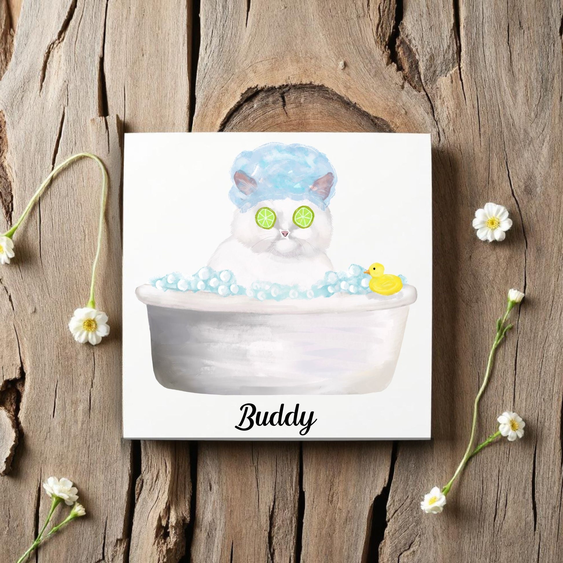 Spa Day Cat Ceramic Tile - MerikaArt