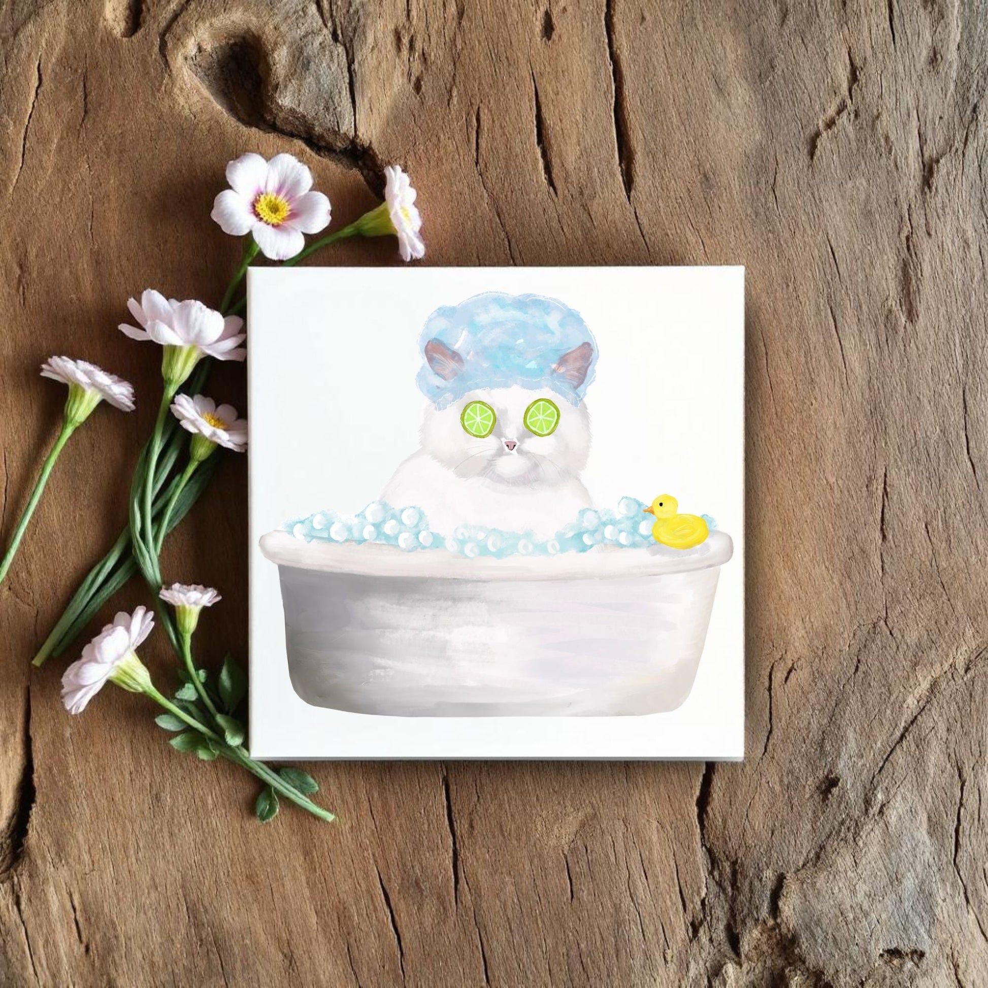 Spa Day Cat Ceramic Tile - MerikaArt