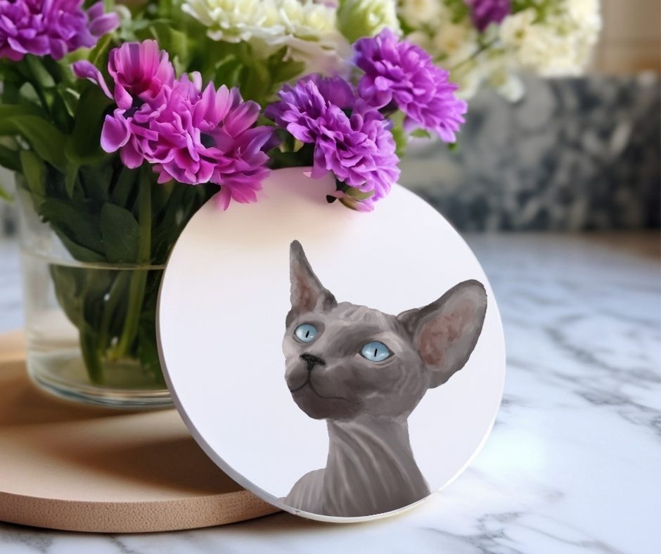 Sphynx Cat Ceramic Coaster - MerikaArt