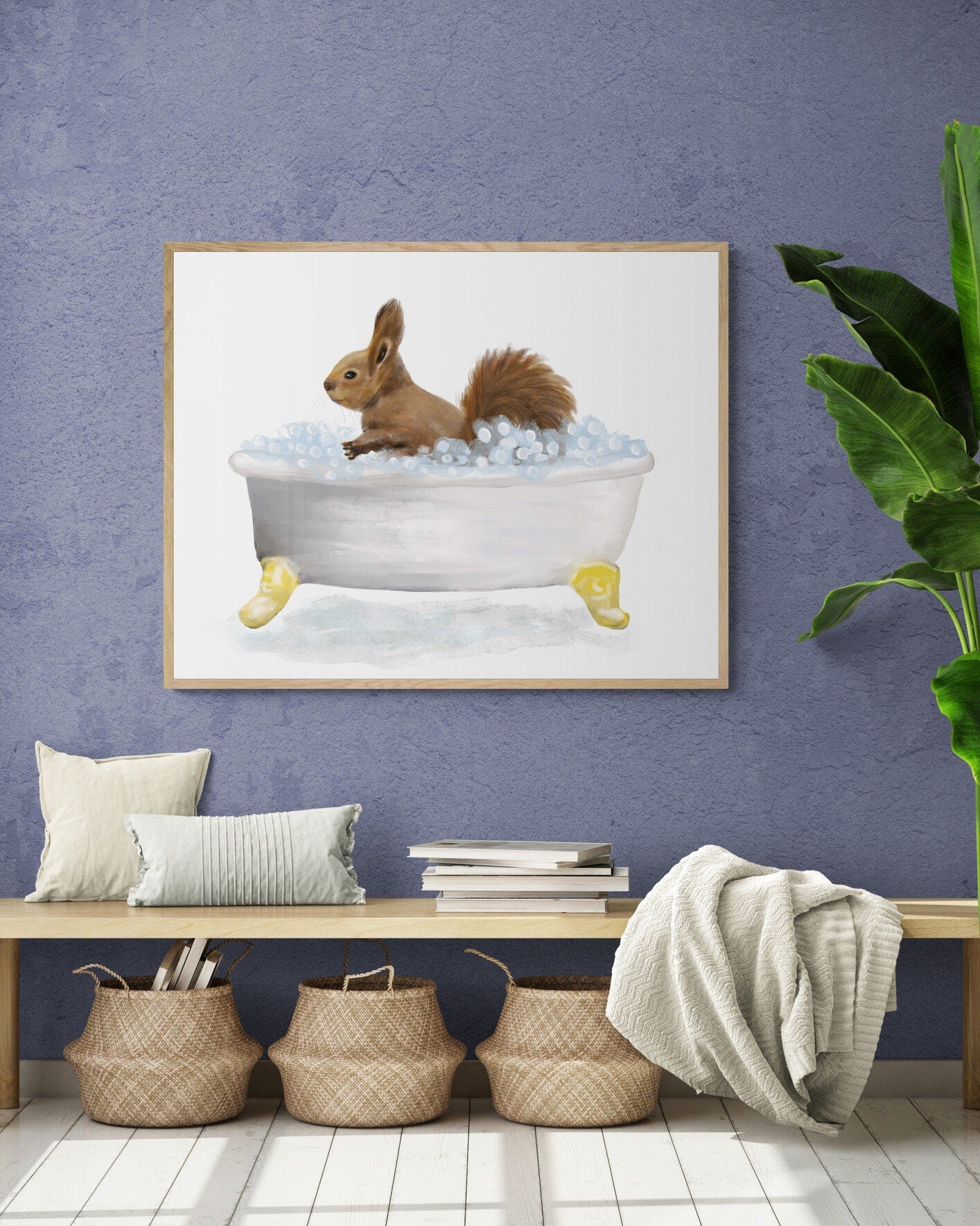 Squirrel Bathing Print, Animals In Bathtub, Bathroom Wall Art, Memorial Painting, Squirrel Relaxing In Bath Artwork, Animal Lover - MerikaArt