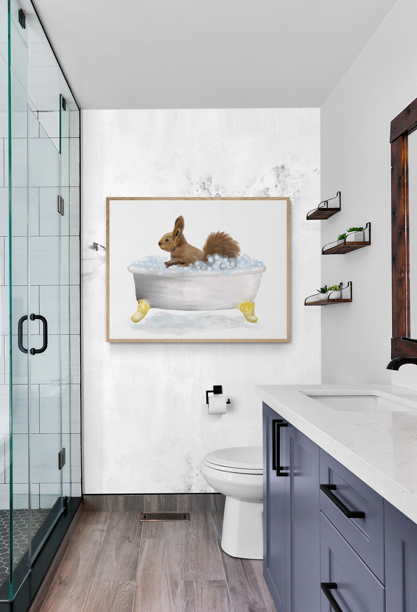 Squirrel Bathing Print, Animals In Bathtub, Bathroom Wall Art, Memorial Painting, Squirrel Relaxing In Bath Artwork, Animal Lover - MerikaArt