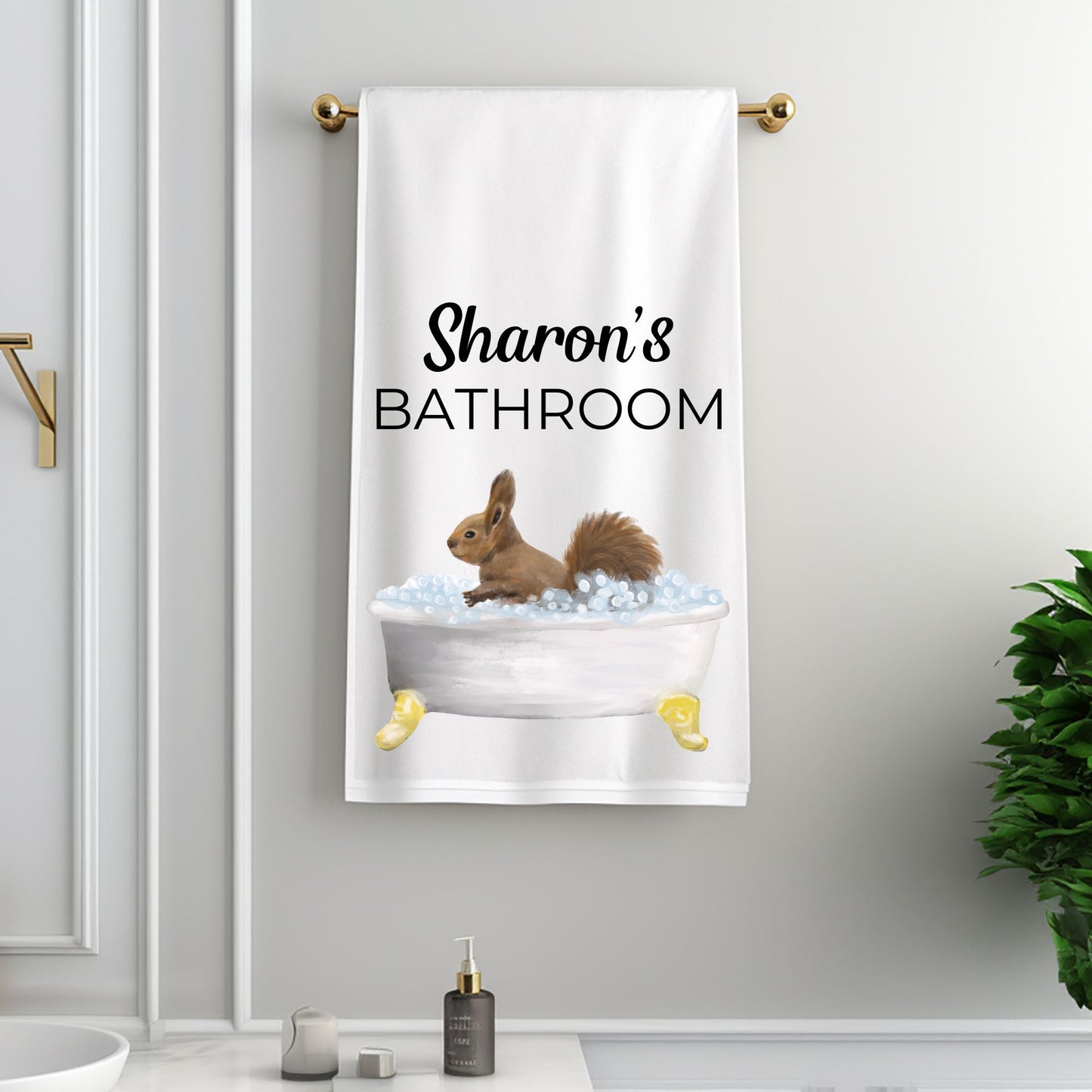 Squirrel in Bathtub Bathroom Towel - MerikaArt