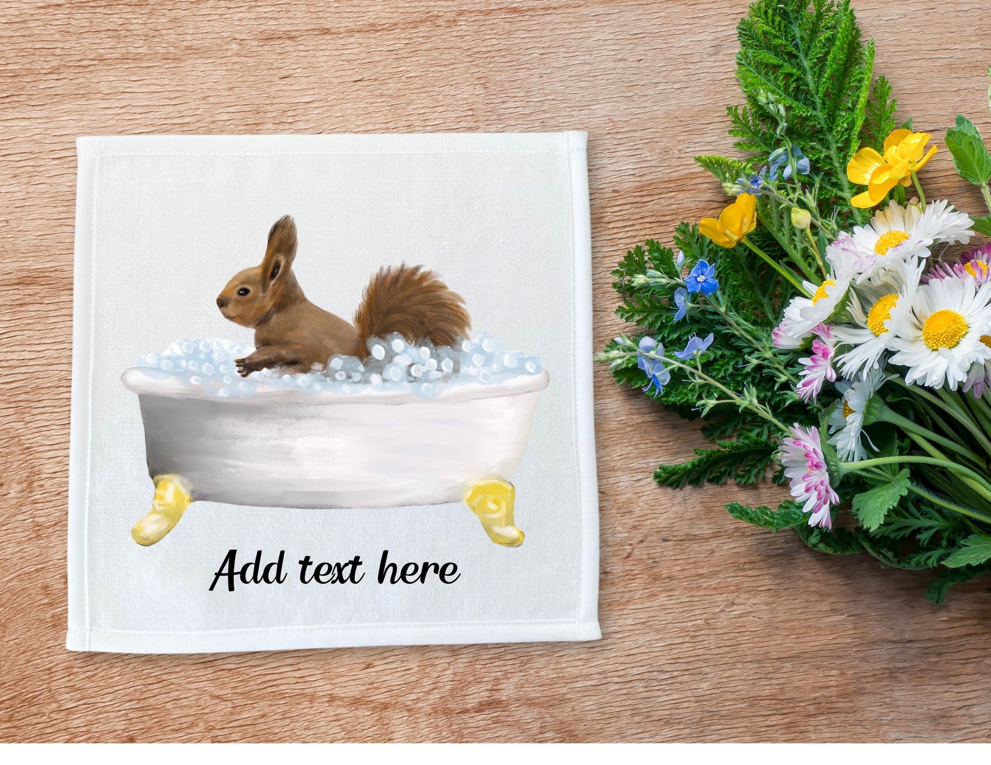Squirrel in Bathtub Washcloth - MerikaArt
