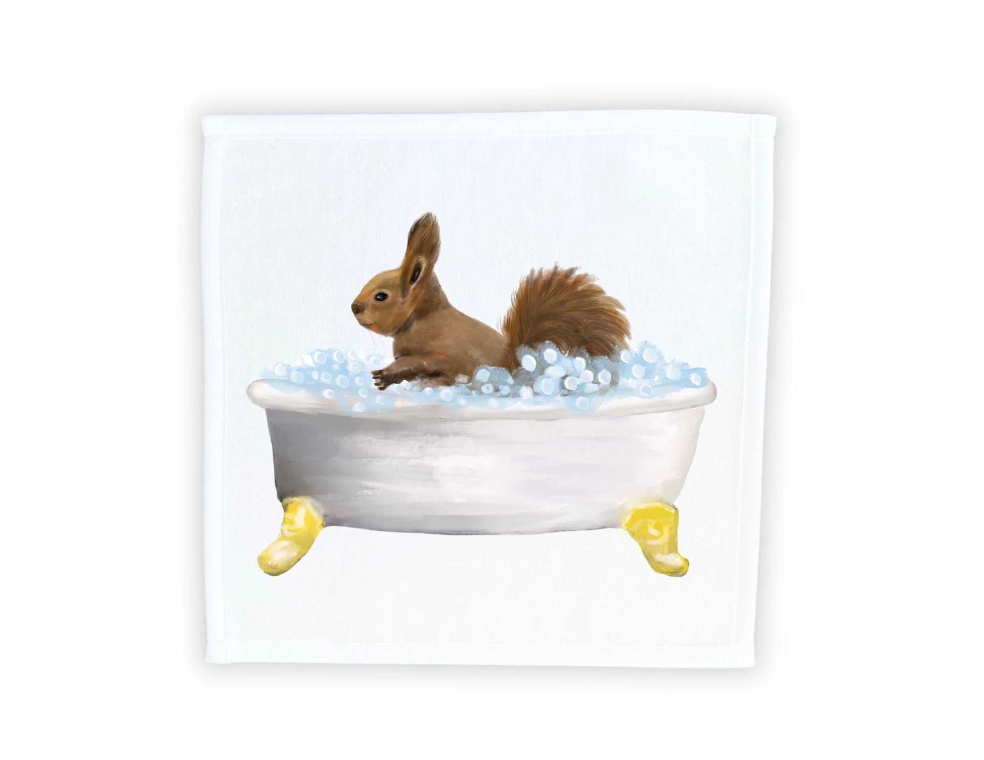 Squirrel in Bathtub Washcloth - MerikaArt