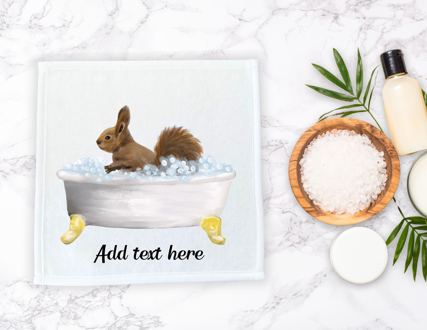 Squirrel in Bathtub Washcloth - MerikaArt