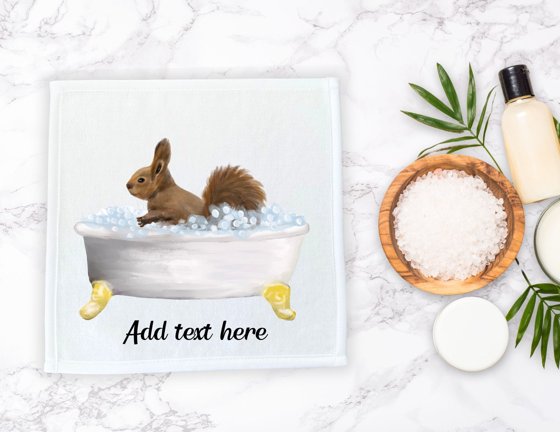 Squirrel in Bathtub Washcloth - MerikaArt