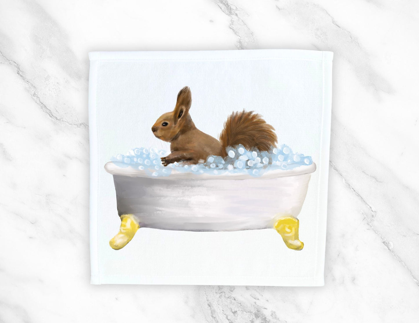 Squirrel in Bathtub Washcloth - MerikaArt