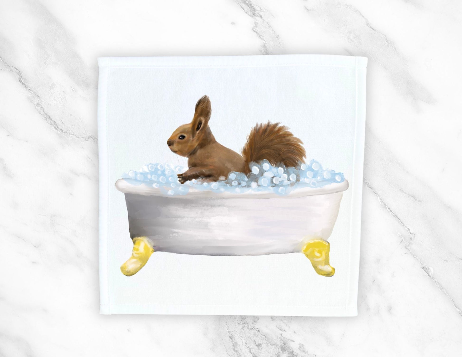 Squirrel in Bathtub Washcloth - MerikaArt