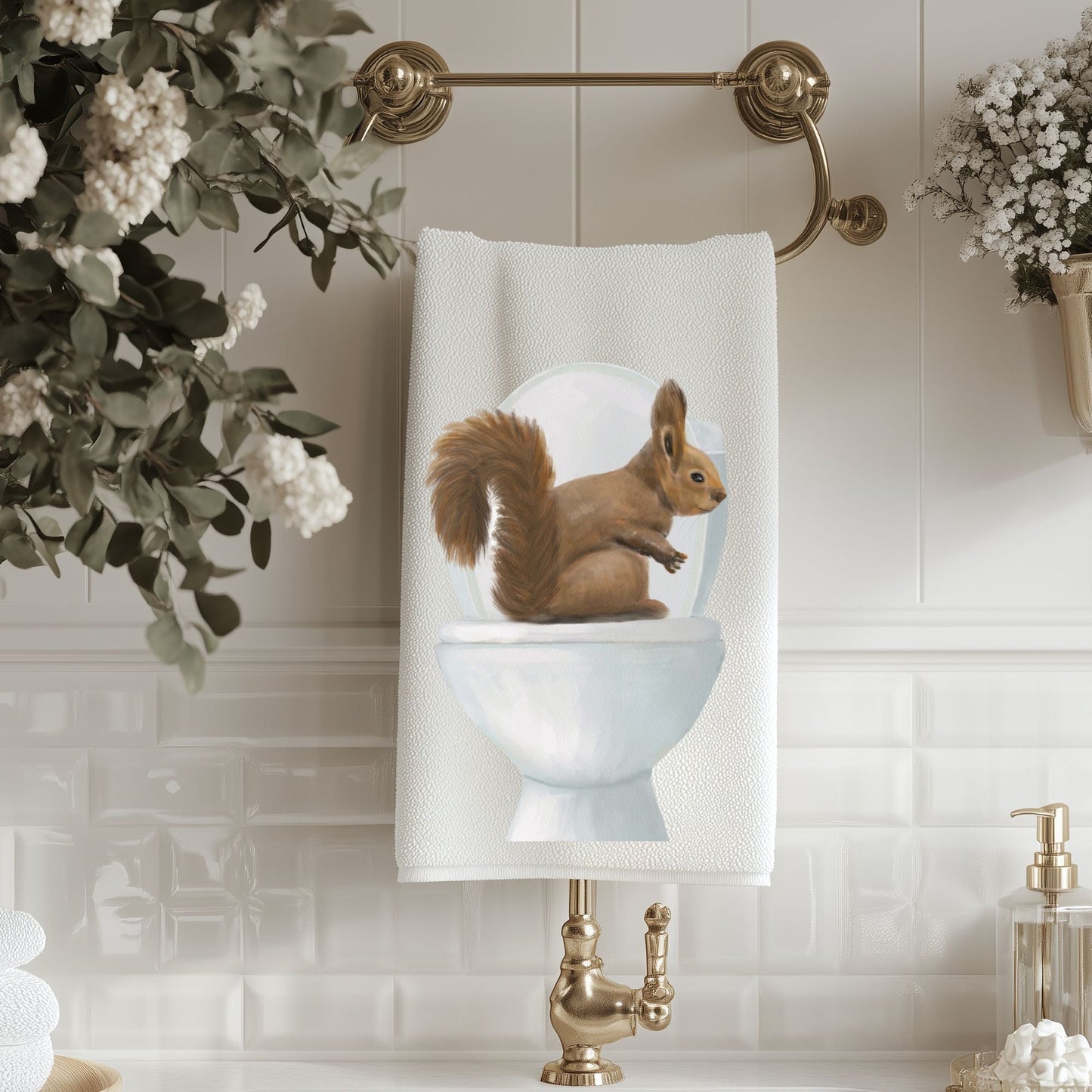 Squirrel on Toilet Bathroom Towel - MerikaArt