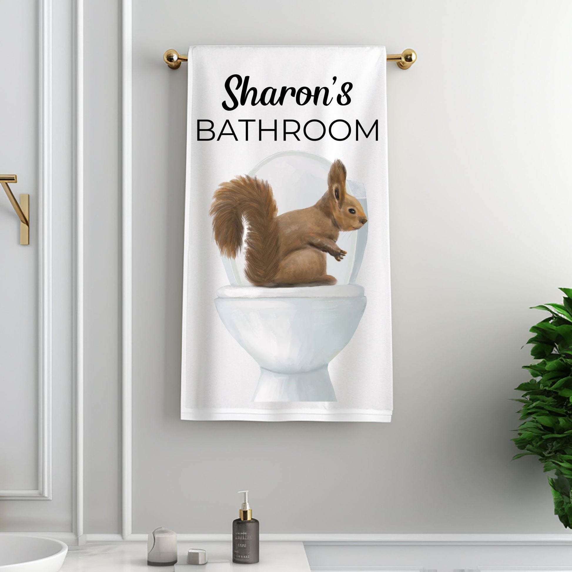 Squirrel on Toilet Bathroom Towel - MerikaArt